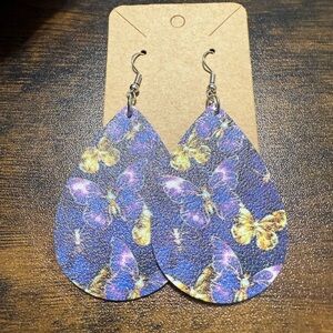 Butterfly Purple Teardrop Faux Double sided Earrings